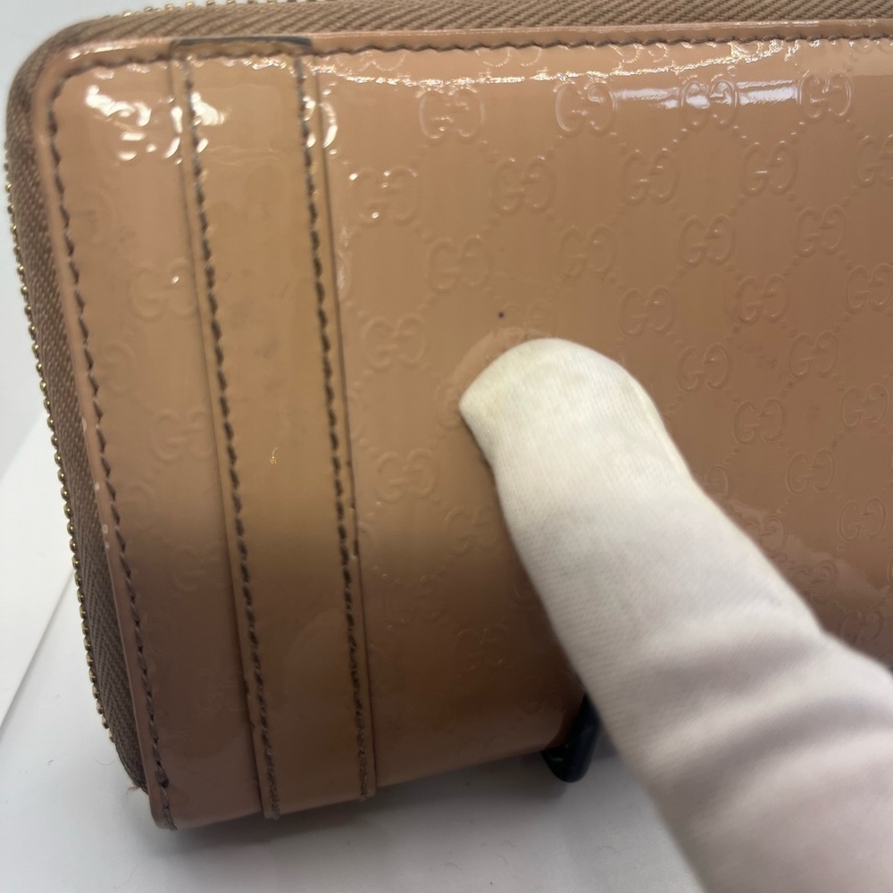 GUCCI Micro Guccisima Patent Leather Zip Around Wallet, Beige/Nude EUC - Picture 8 of 17